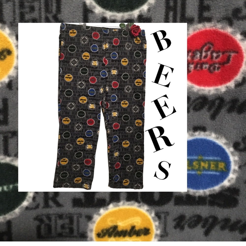 Celebrate Together Fleece lounge pants beer insignia AOP gray red blue XXL NWOT